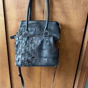 Bed Stu Rachel Black Rustic Woven Leather Tote